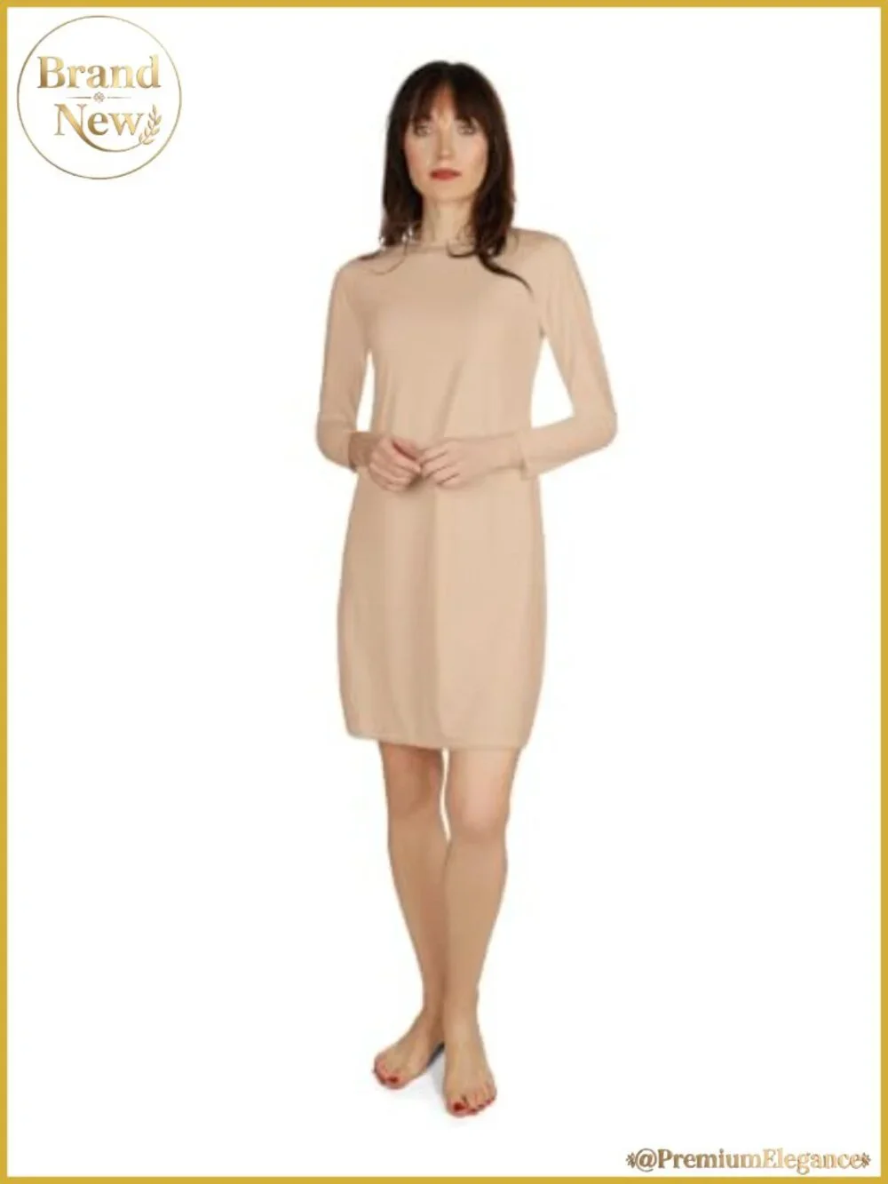 Womens Bonded Silky Long Sleeve Full Slip Chemise Nylon Spandex Party Slip
